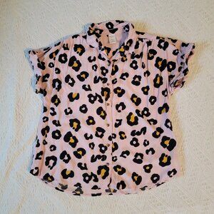 Arizona Jean Co Pink Cheetah Print Button Up Shirt Girls Size 16 Womens S